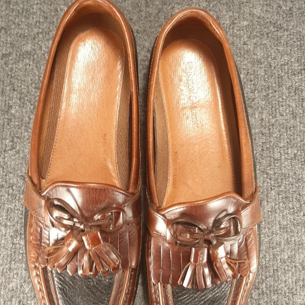 VTG Johnston Murphy Made in Italy Two Tone Kiltie Tassel Loafers Mens 11N Dress
